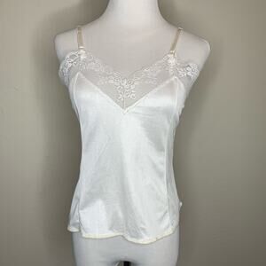Vintage White Satin Lace Trim Camisole Sz Large